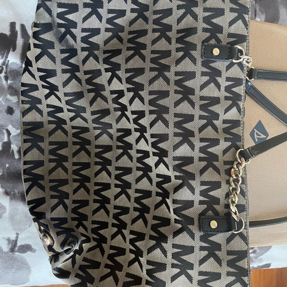 Michael Kors Black and Beige Logo Tote
